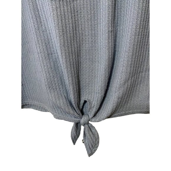 Gyft Blue Tie Front Waffle Knit 3/4th sleeve‎ women's top Sz L - Picture 2 of 6